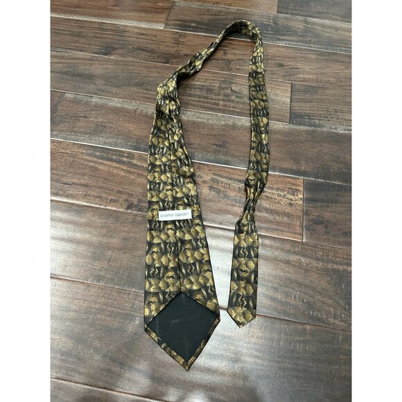 Pierre Cardin Mens All Silk Gold Black Patterned Tie - Picture 5 of 8